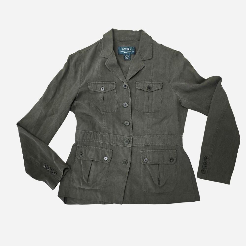 Lauren Ralph Lauren Women's Size Petite Medium Olive Green Cotton Jacket Y2K